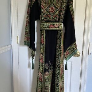 Embroidered Black and Green Thobe. Palestine, Weddings, Henna